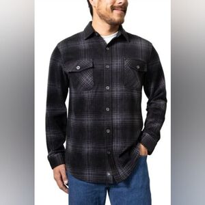 NEW Freedom Foundry Men's Large Grizzly Flex Black Plaid Fleece Button-Up Shirt